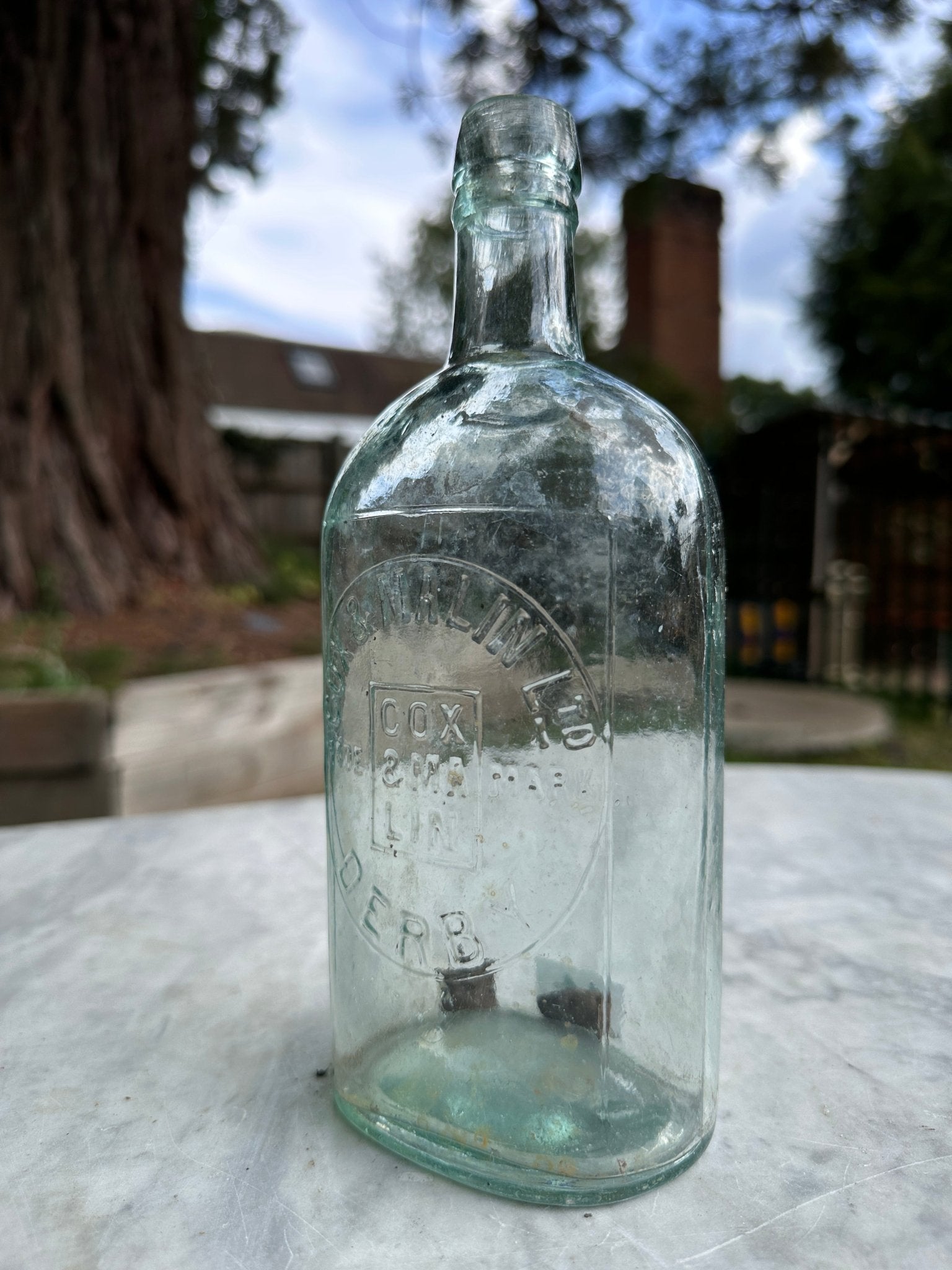 Cox & Malin Ltd, Derby Antique Aqua Glass Bottle - Vintage Glass BottleThe Furniture Recycling ShopBottle