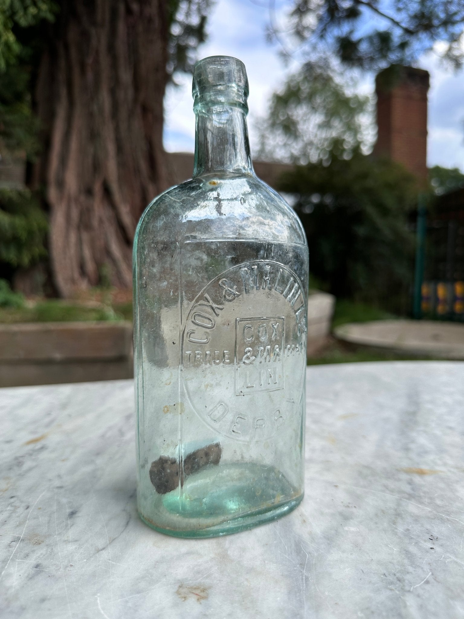 Cox & Malin Ltd, Derby Antique Aqua Glass Bottle - Vintage Glass BottleThe Furniture Recycling ShopBottle