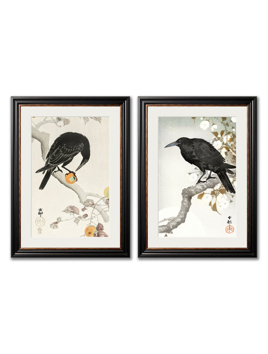c.1910 Crows - Ohara Koson in size 38 x 50cm - glass-fronted framed wall art print with solid wood frame, perfect for luxury home decor