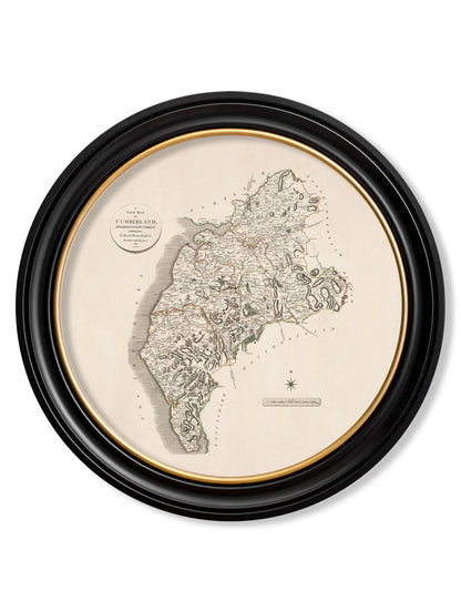  of c 1806 county maps of england round in size 70 x 70cm - glass-fronted framed wall art print with solid wood frame, luxury wall art for sophisticated spaces