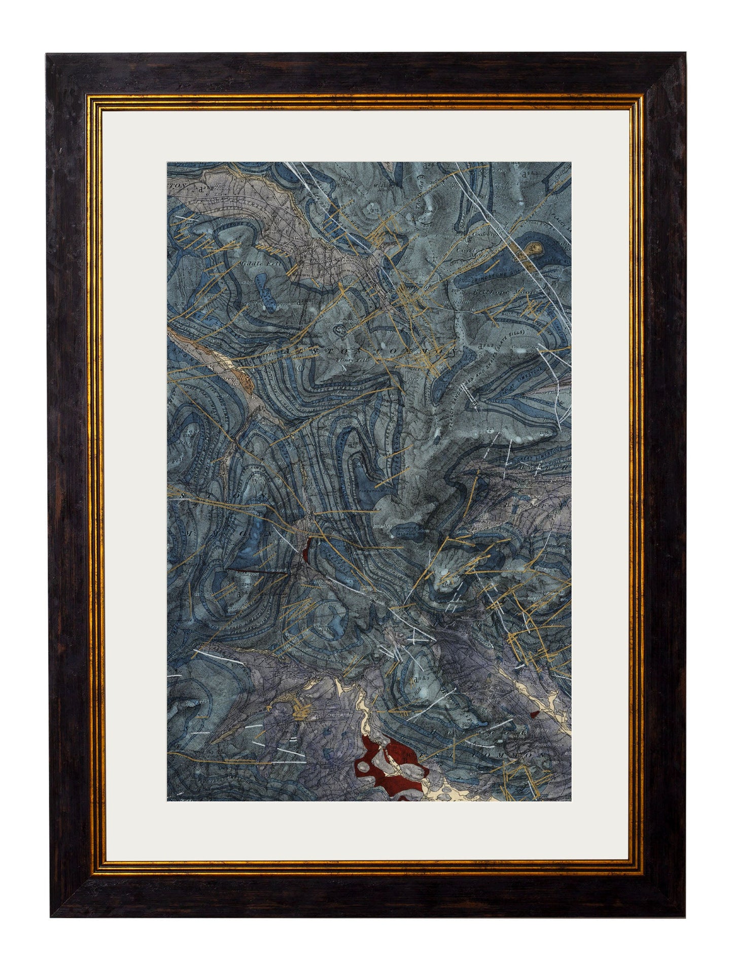 c 1850 geology map of cumbria framed print in size 38 x 50cm - glass-fronted framed wall art print with solid wood frame, adds elegance to your decor