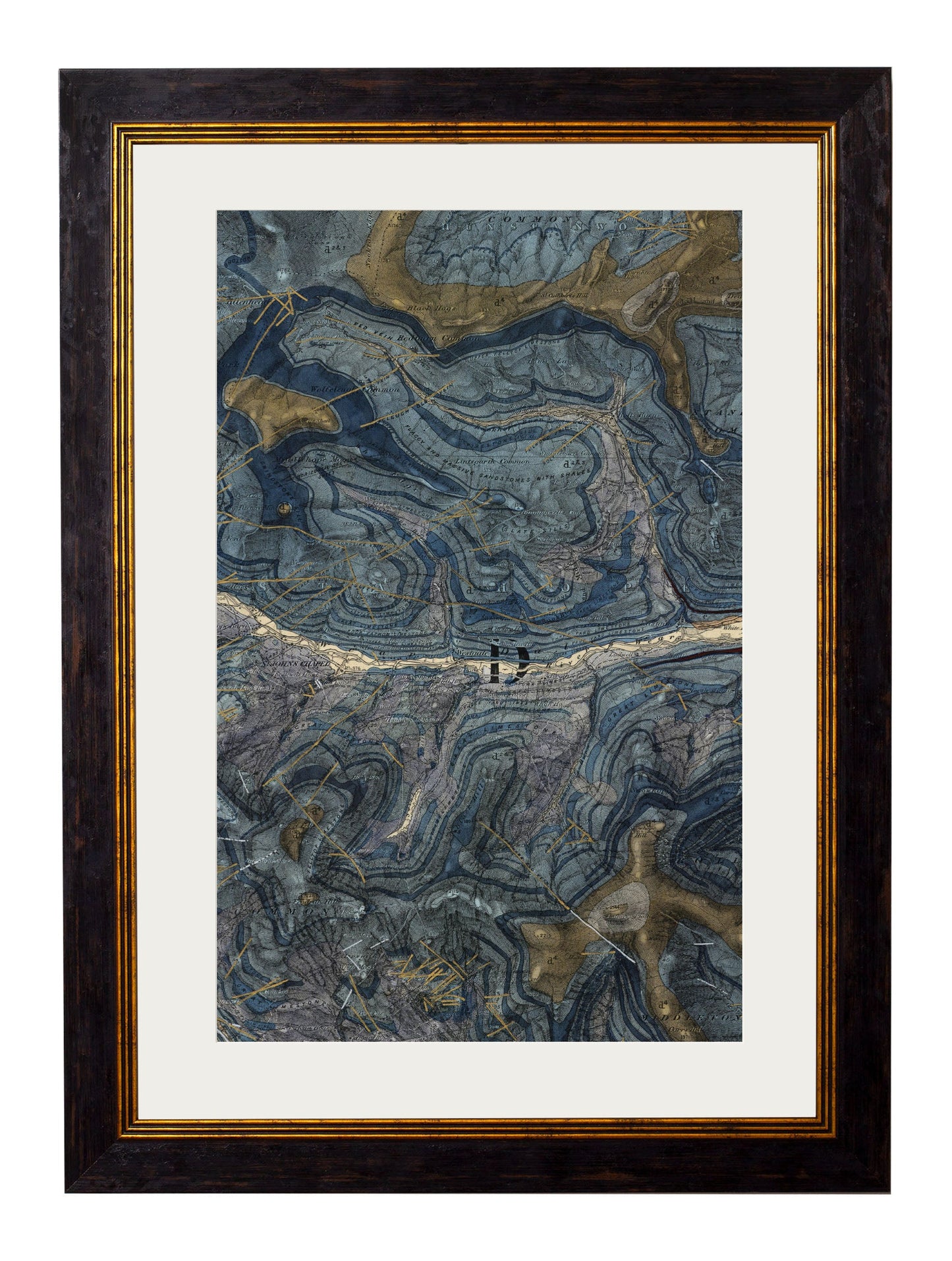 c 1850 geology map of cumbria framed print in size 38 x 50cm - glass-fronted framed wall art print with solid wood frame, perfect for luxury home decor