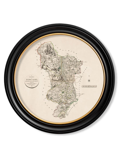  of c 1806 county maps of england round in size 70 x 70cm - glass-fronted framed wall art print with solid wood frame, designed for high-end interior design