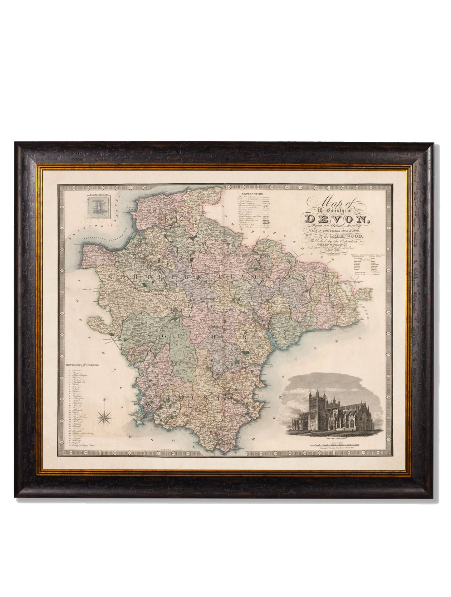 c 1830 map of the county of bedford in size 70 x 84cm - glass-fronted framed wall art print with solid wood frame, designed for high-end interior design