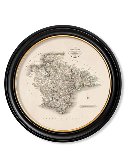 of c 1806 county maps of england round in size 70 x 70cm - glass-fronted framed wall art print with solid wood frame, a beautiful addition to stylish homes