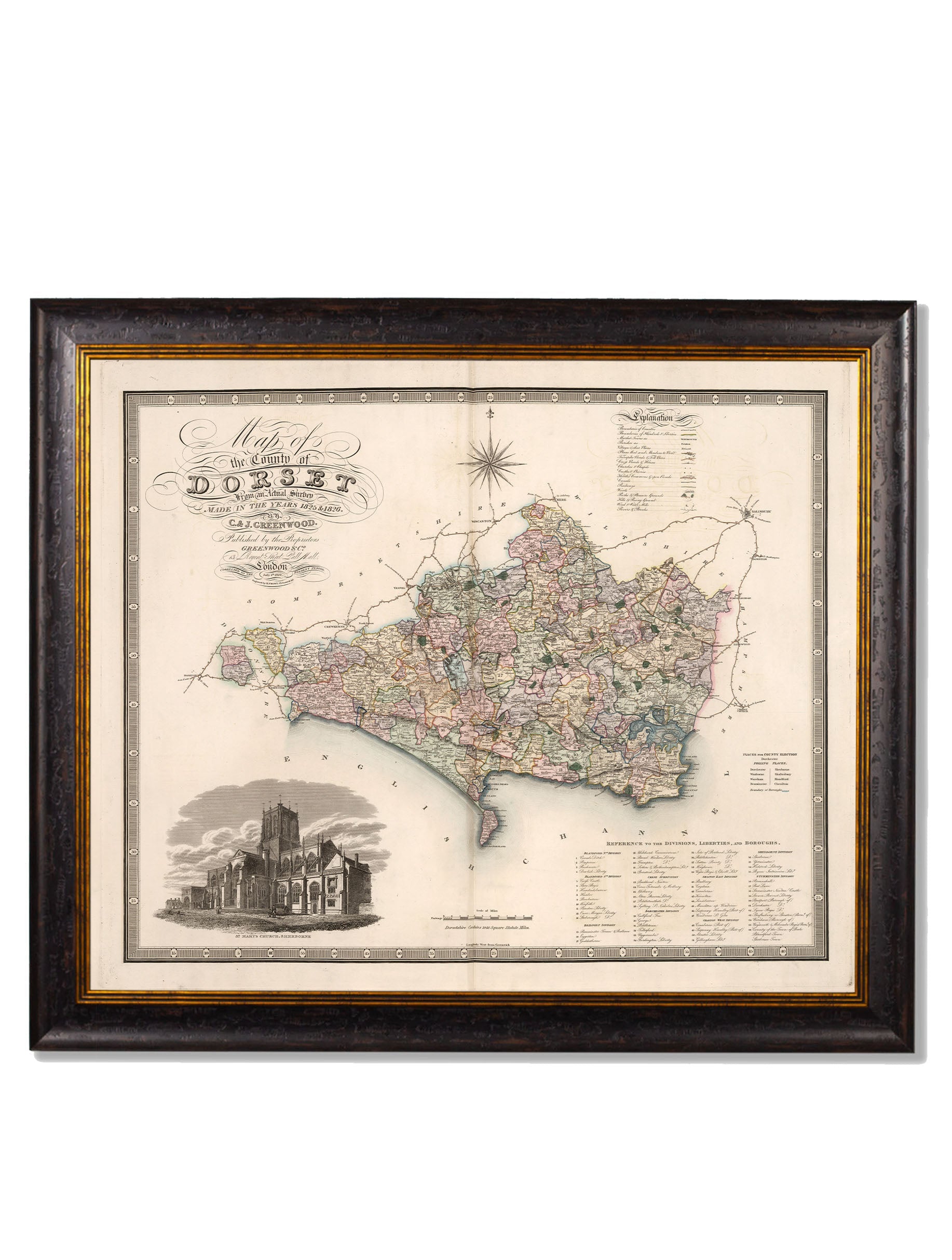 c 1830 map of the county of bedford in size 70 x 84cm - glass-fronted framed wall art print with solid wood frame, a beautiful addition to stylish homes