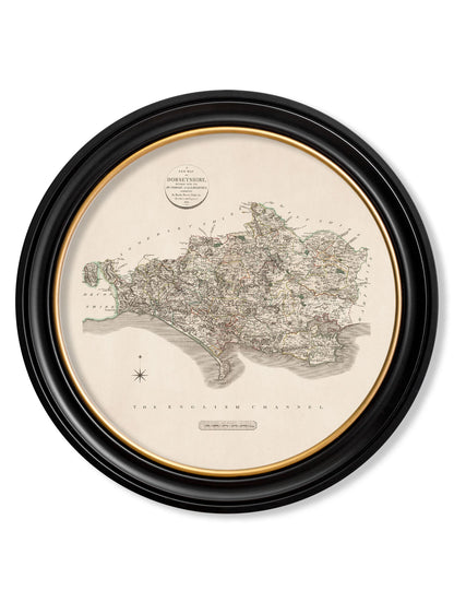  of c 1806 county maps of england round in size 70 x 70cm - glass-fronted framed wall art print with solid wood frame, a beautiful addition to stylish homes