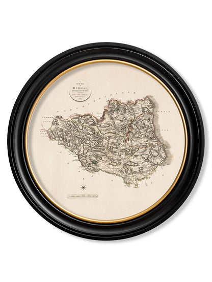  of c 1806 county maps of england round in size 70 x 70cm - glass-fronted framed wall art print with solid wood frame, perfect for statement wall decor