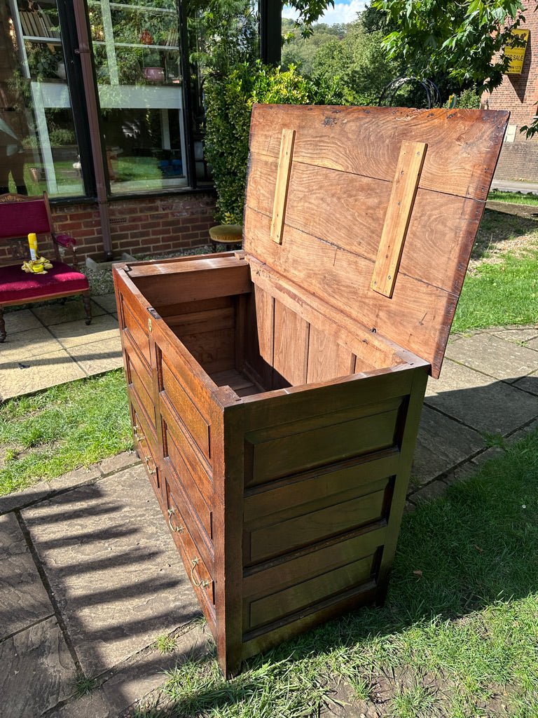Early 19th Century Antique Tall Oak Mule Chest, Blanket Chest With Candle BoxThe Furniture Recycling Shop