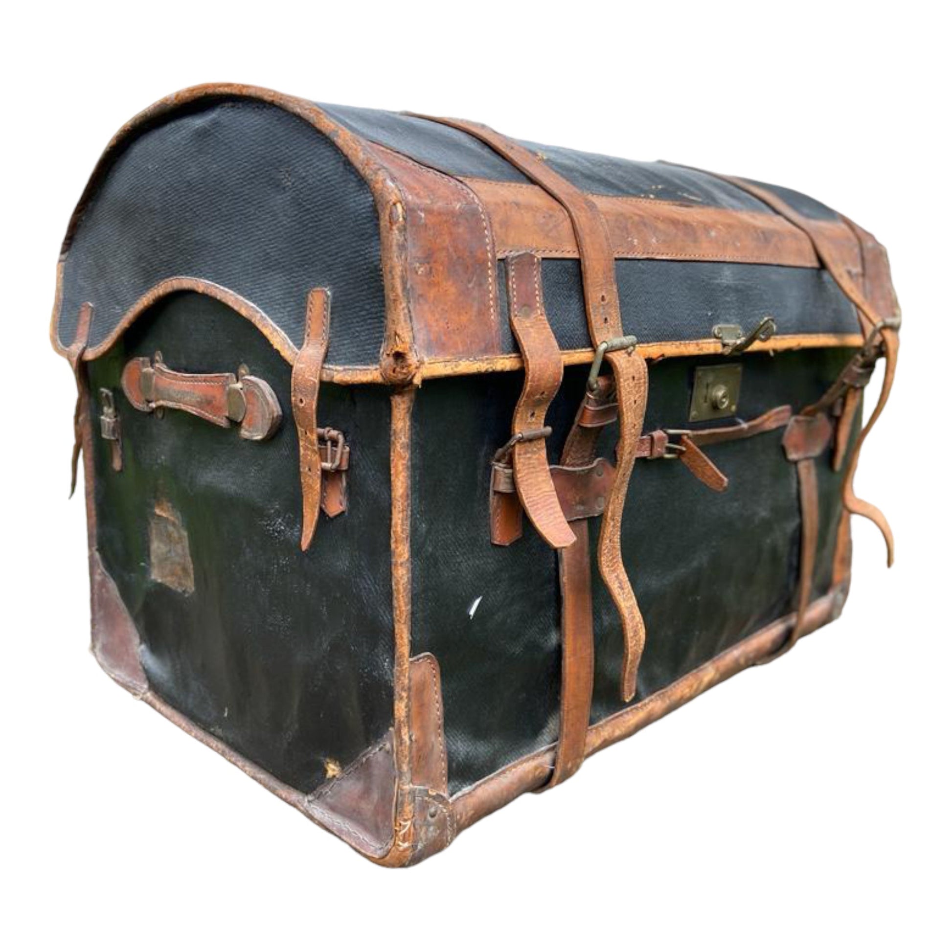 Early 20th Century Canvas and Leather Carriage Dome TrunkThe Furniture Recycling ShopFurniture