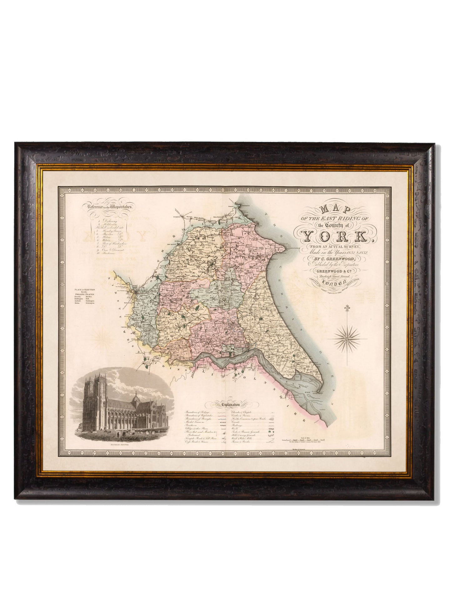 c 1830 map of the county of bedford in size 70 x 84cm - glass-fronted framed wall art print with solid wood frame, ideal for modern interiors