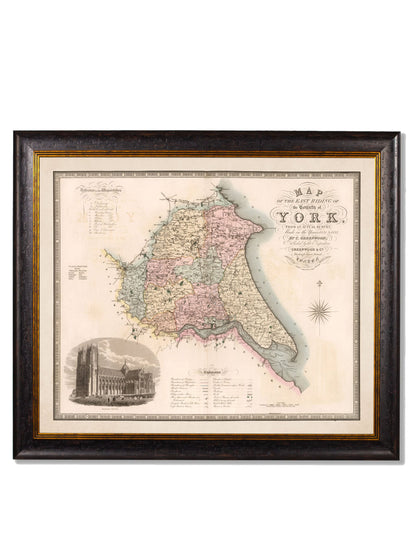 c 1830 map of the county of bedford in size 70 x 84cm - glass-fronted framed wall art print with solid wood frame, ideal for modern interiors