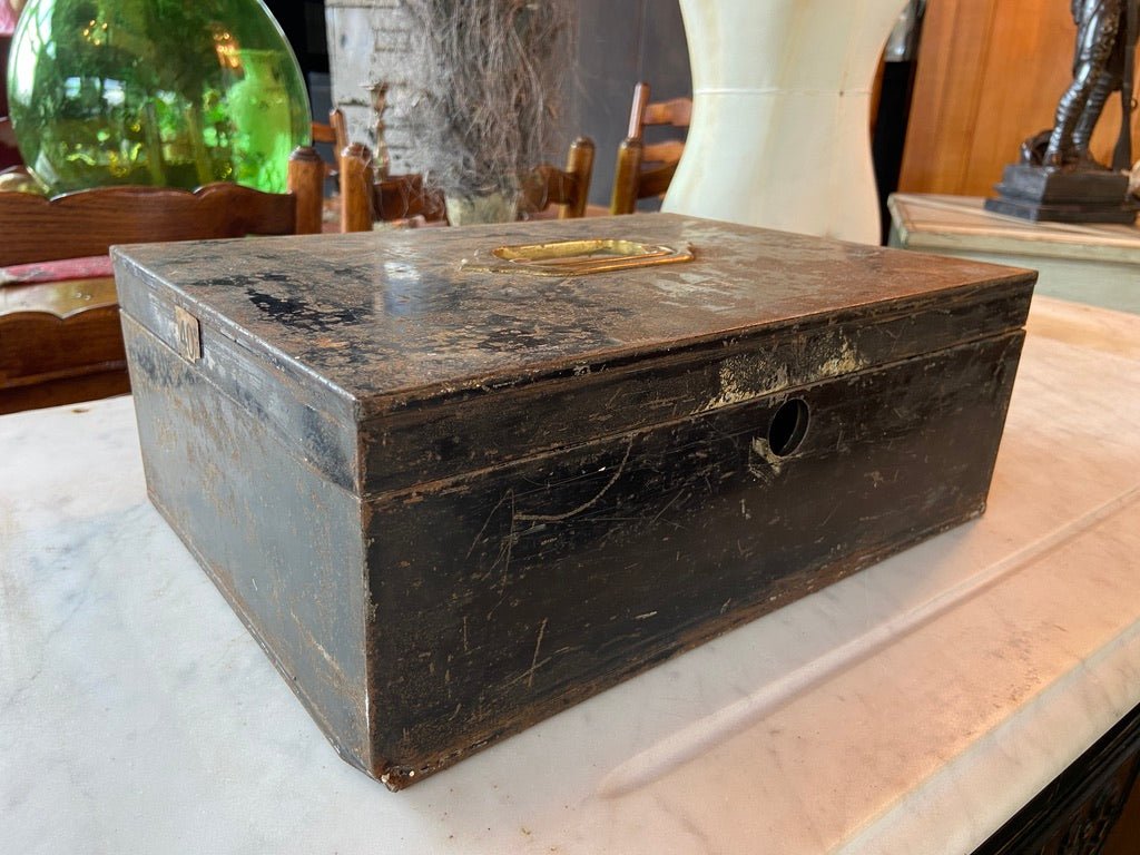 Edwardian Strongbox, Cash Box, Despatch Box, Painted in Black With an Inset Brass Handle (No Lock)The Furniture Recycling ShopFurniture