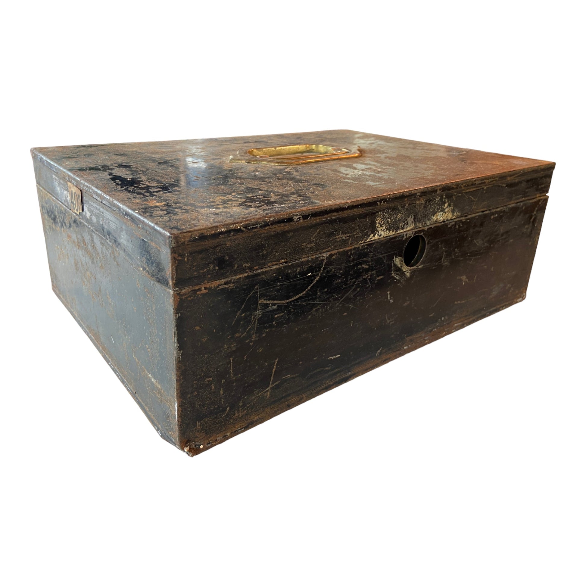 Edwardian Strongbox, Cash Box, Despatch Box, Painted in Black With an Inset Brass Handle (No Lock)The Furniture Recycling ShopFurniture