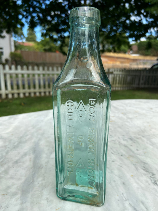 Egg Emulsion of Cod Liver Oil Antique Aqua Green Glass Bottle - Vintage Glass BottleThe Furniture Recycling ShopBottle
