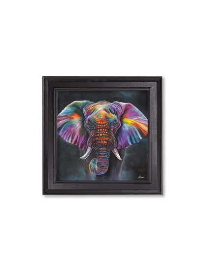 elephant print wisdom by amy ansell black square frame - premium glass-fronted framed art print with solid wood frame, perfect for statement wall decor