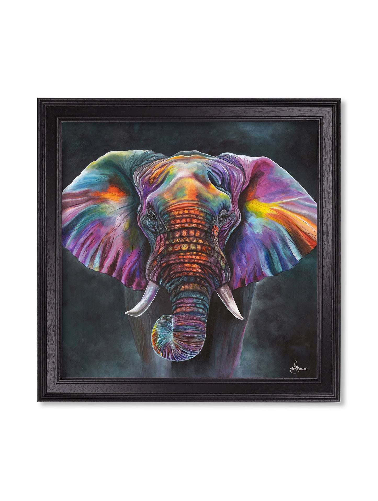 elephant print wisdom by amy ansell black square frame - premium glass-fronted framed art print with solid wood frame, luxury wall art for sophisticated spaces