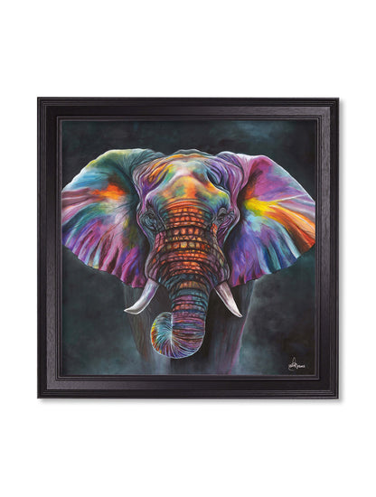 elephant print wisdom by amy ansell black square frame - premium glass-fronted framed art print with solid wood frame, luxury wall art for sophisticated spaces