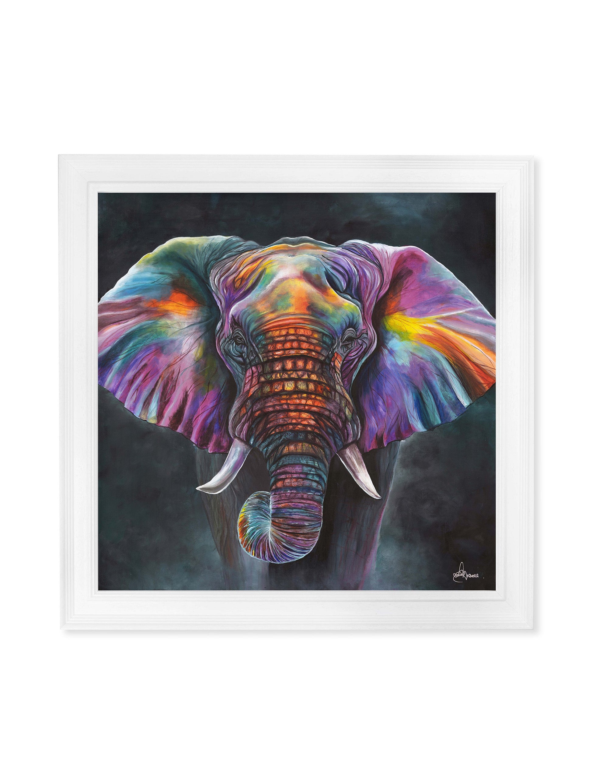 elephant print wisdom by amy ansell strong white square frame - premium glass-fronted framed art print with solid wood frame, adds elegance to your decor