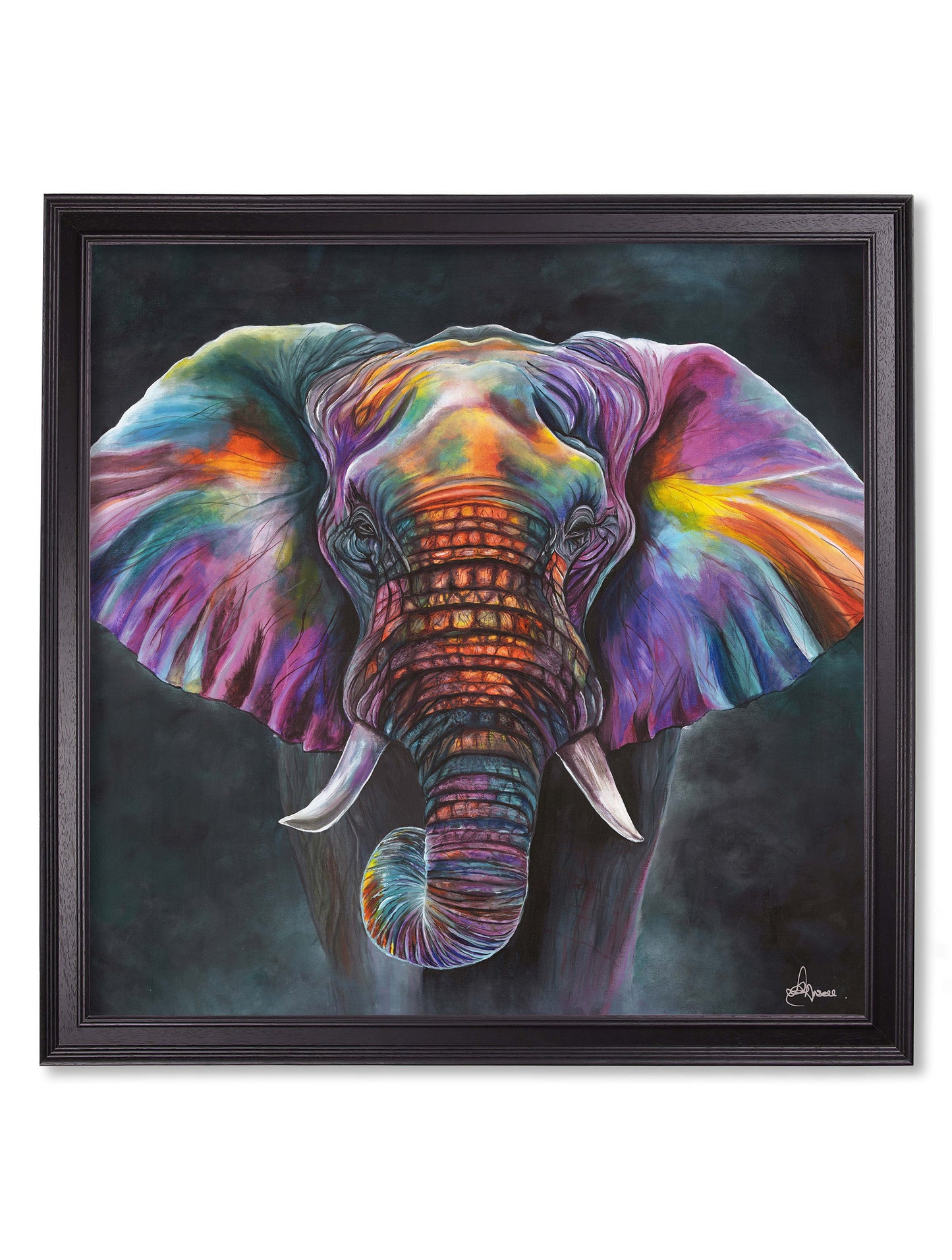 elephant print wisdom by amy ansell black square frame - premium glass-fronted framed art print with solid wood frame, ideal for contemporary home styling