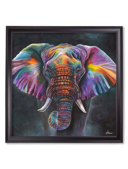 elephant print wisdom by amy ansell black square frame - premium glass-fronted framed art print with solid wood frame, ideal for contemporary home styling