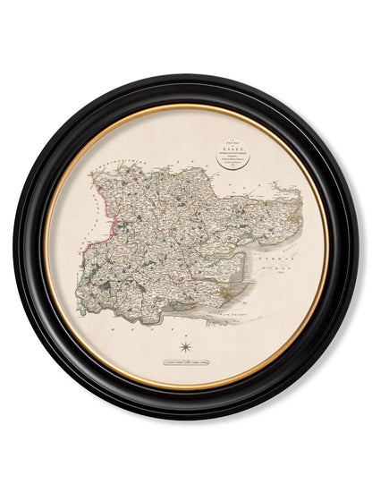  of c 1806 county maps of england round in size 70 x 70cm - glass-fronted framed wall art print with solid wood frame, adds elegance to your decor