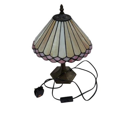 Detail of pink scalloped border on leaded stained glass lamp shade