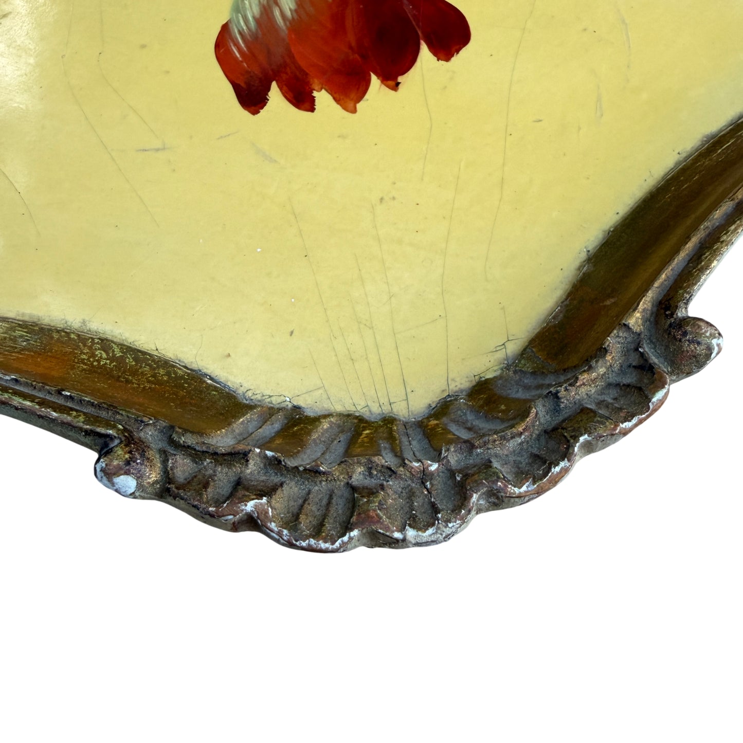 Detail of painted roses and mixed flowers on a vintage decorative tray
