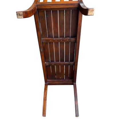 Detail of teak grain and finish on the slatted seat of the Lombok bench