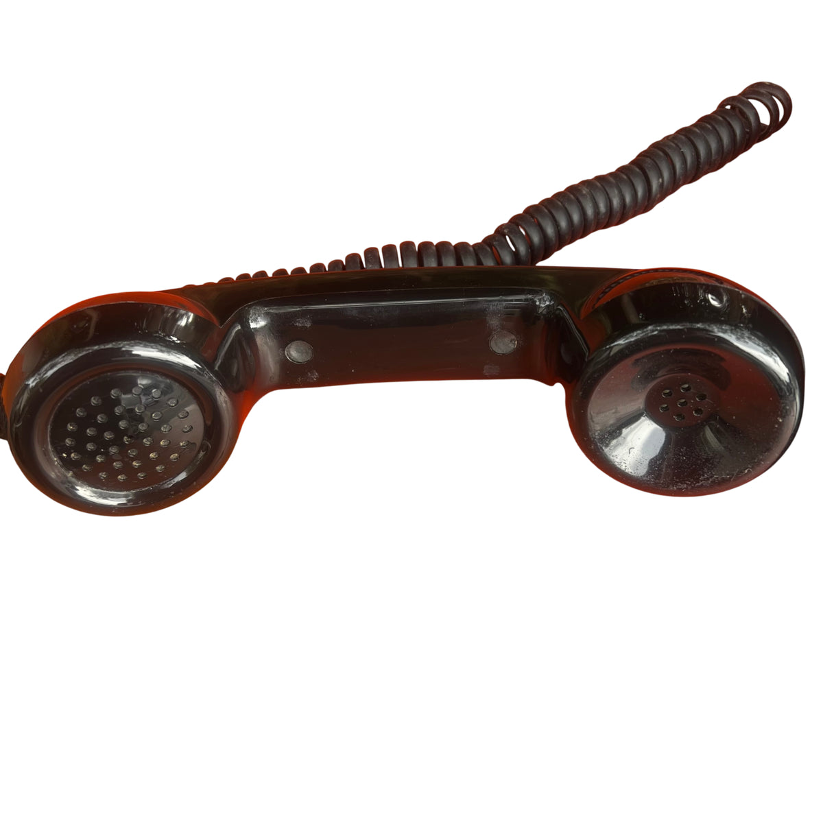 Vintage desk phone with clear rotary dial plate and numbered finger holes