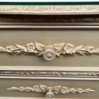 Cream finish chest of drawers in French Provincial style with curved top