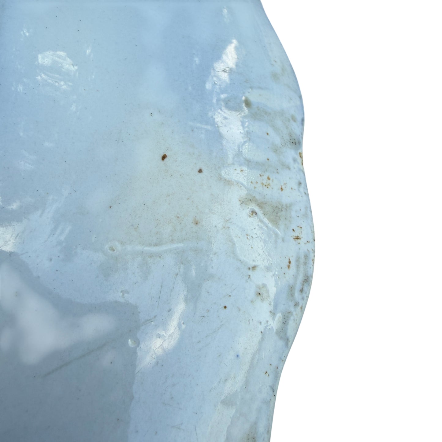 Full oblique view of Staffordshire Warwick platter laid on a light wood surface