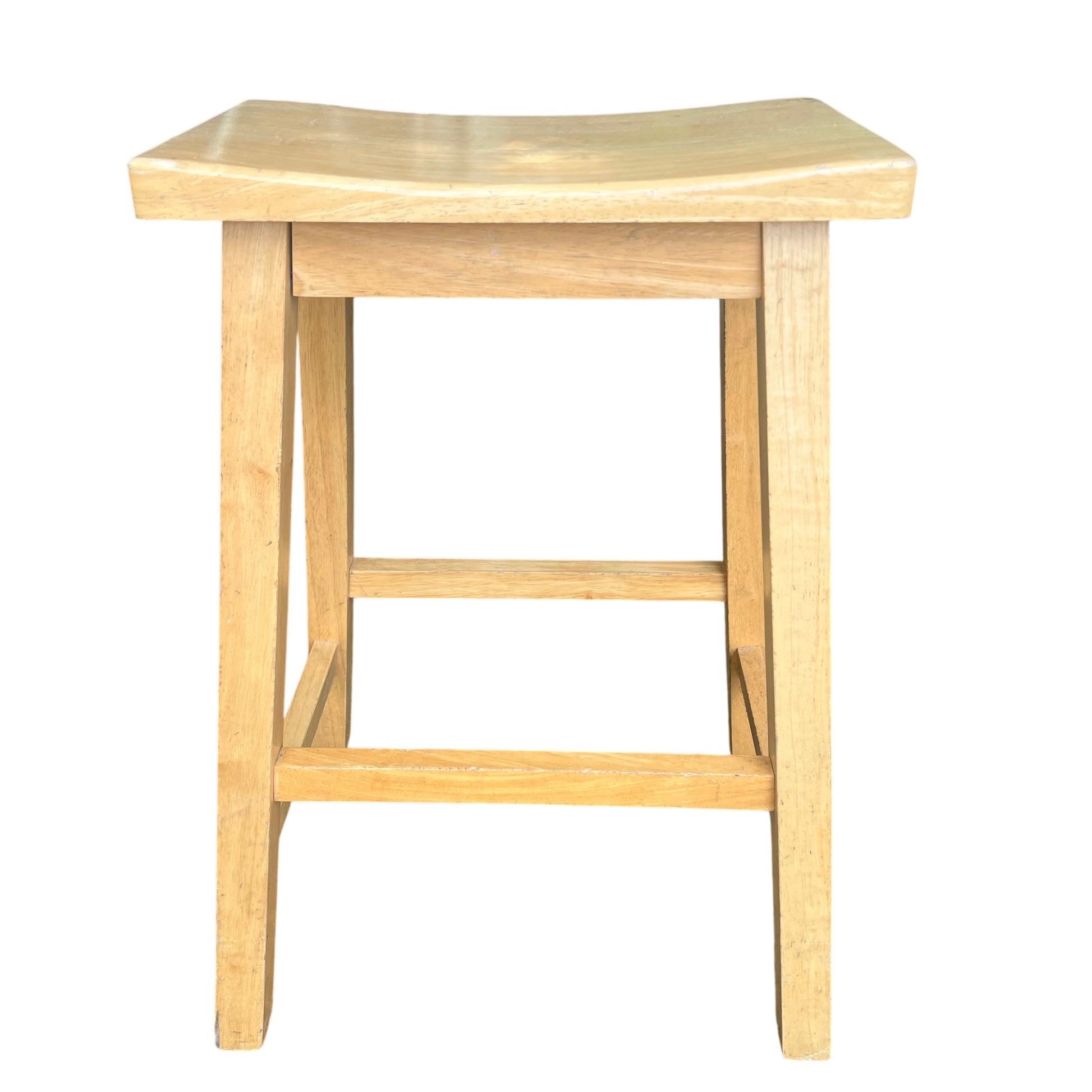 Rustic oak occasional table with exposed metal discs and scuffed surface