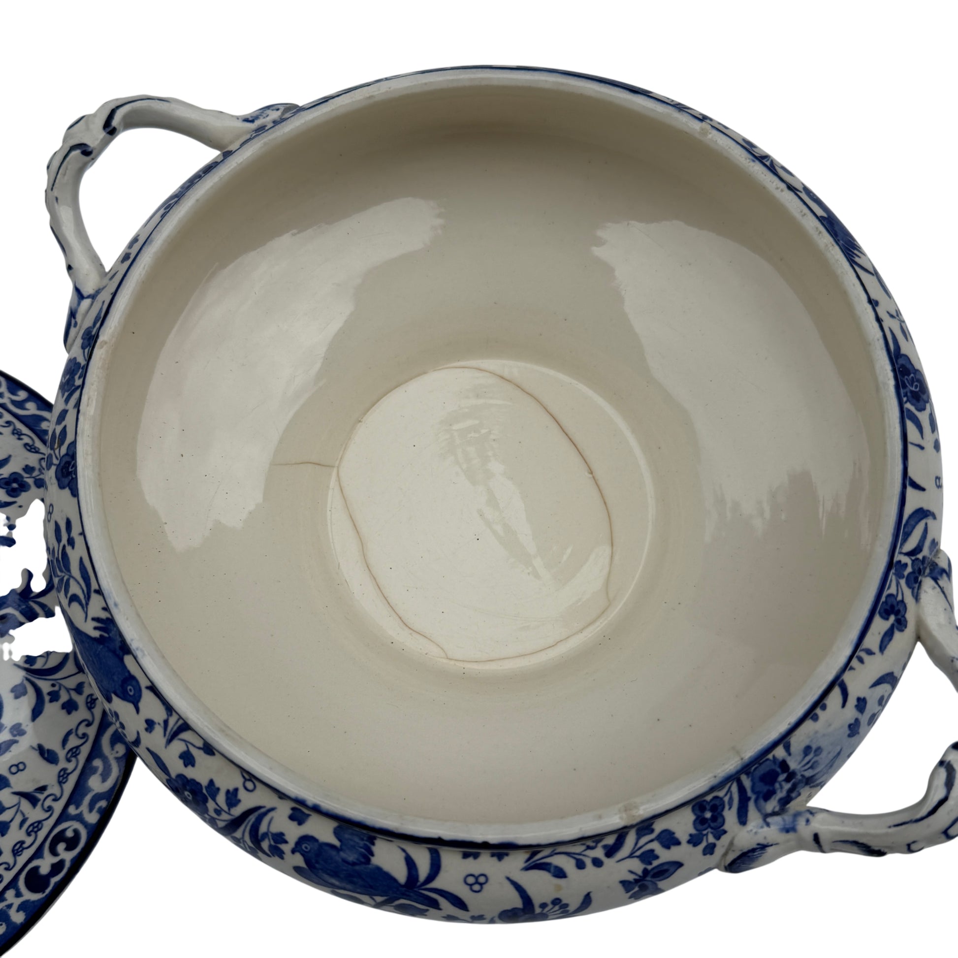 Lower body of tureen with repeated Asiatic Pheasants pattern in blue on white