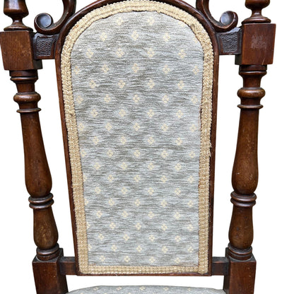 Close view of chair back uprights and turned supports