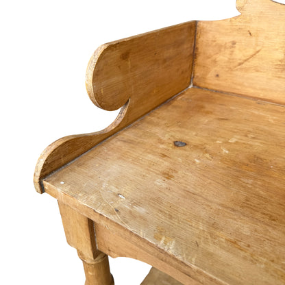 Top shelf and gallery of pine side table with natural light finish