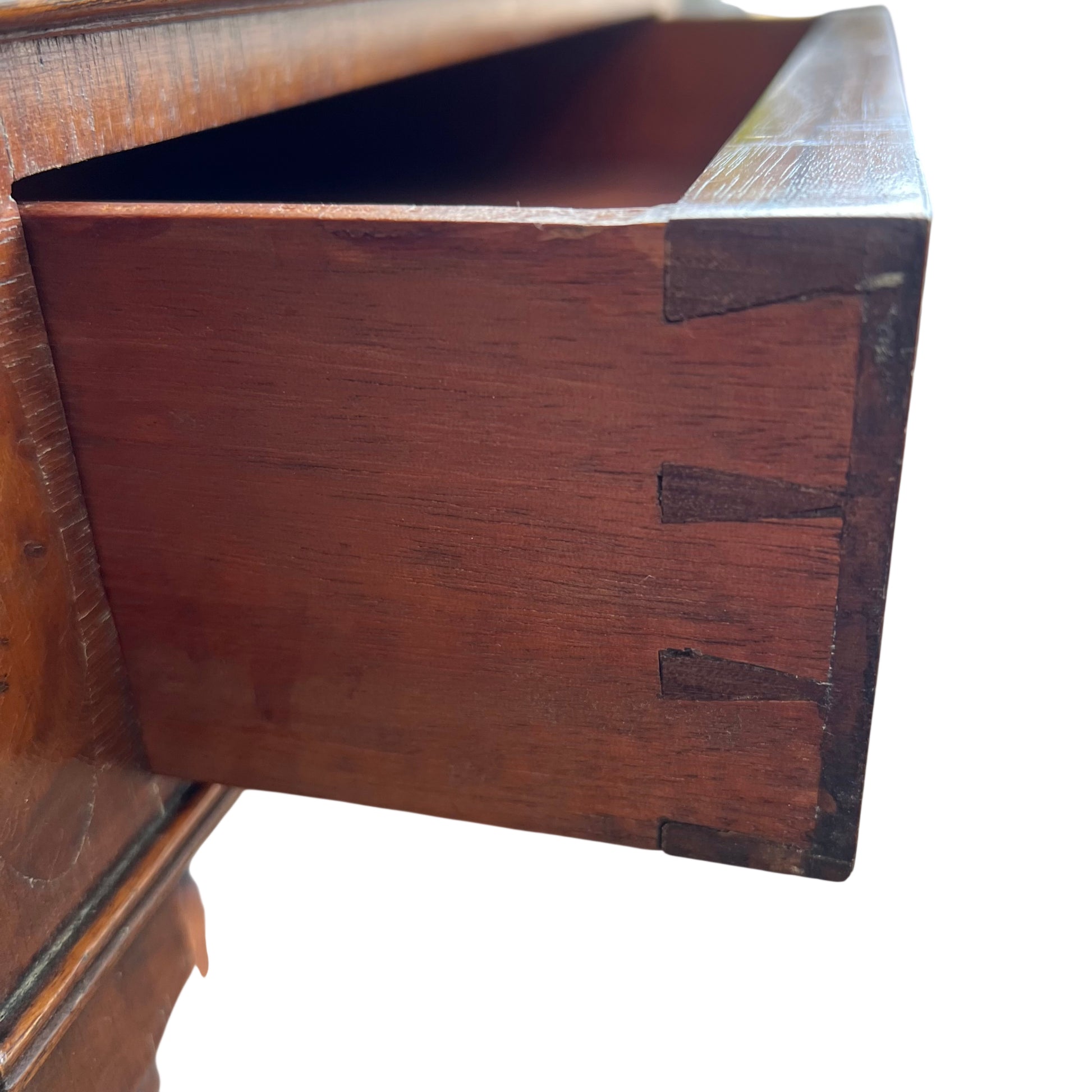 Front view of Victorian hall table drawer with brass style knob handles