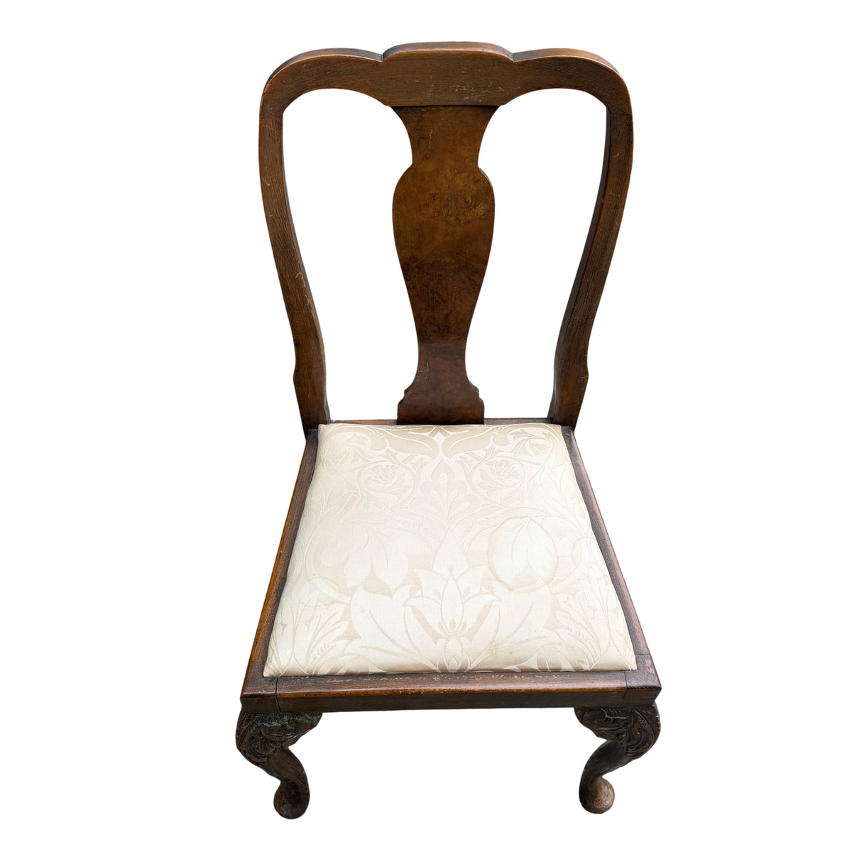 Pair of matching dining chairs with shaped splat and upholstered seats