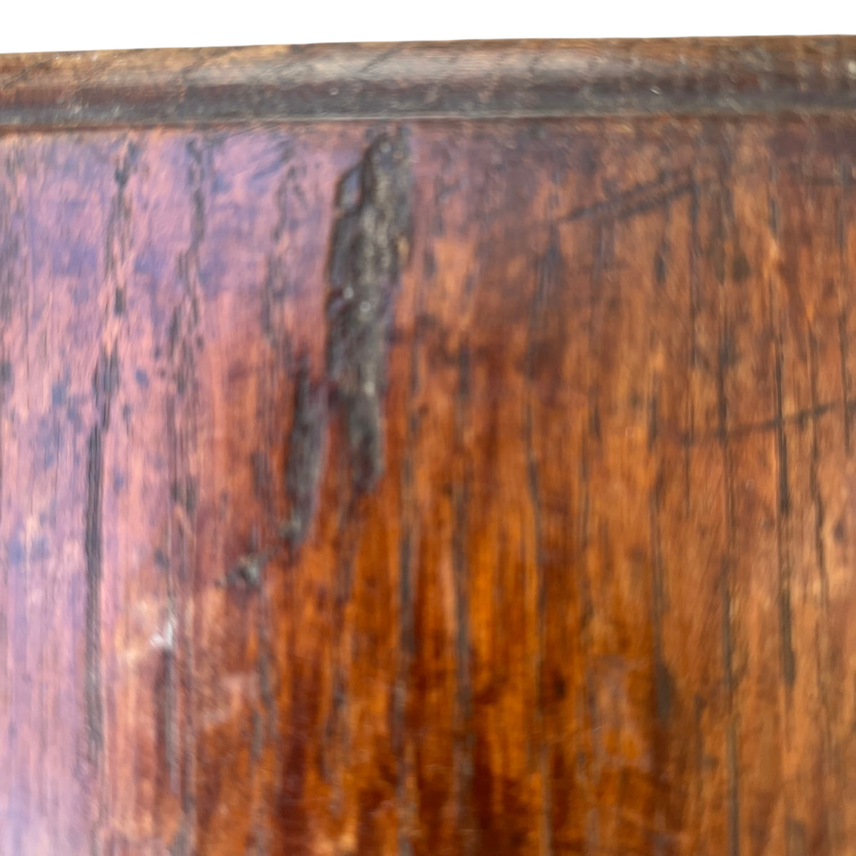 Vintage oak table top with visible surface wear and ring mark