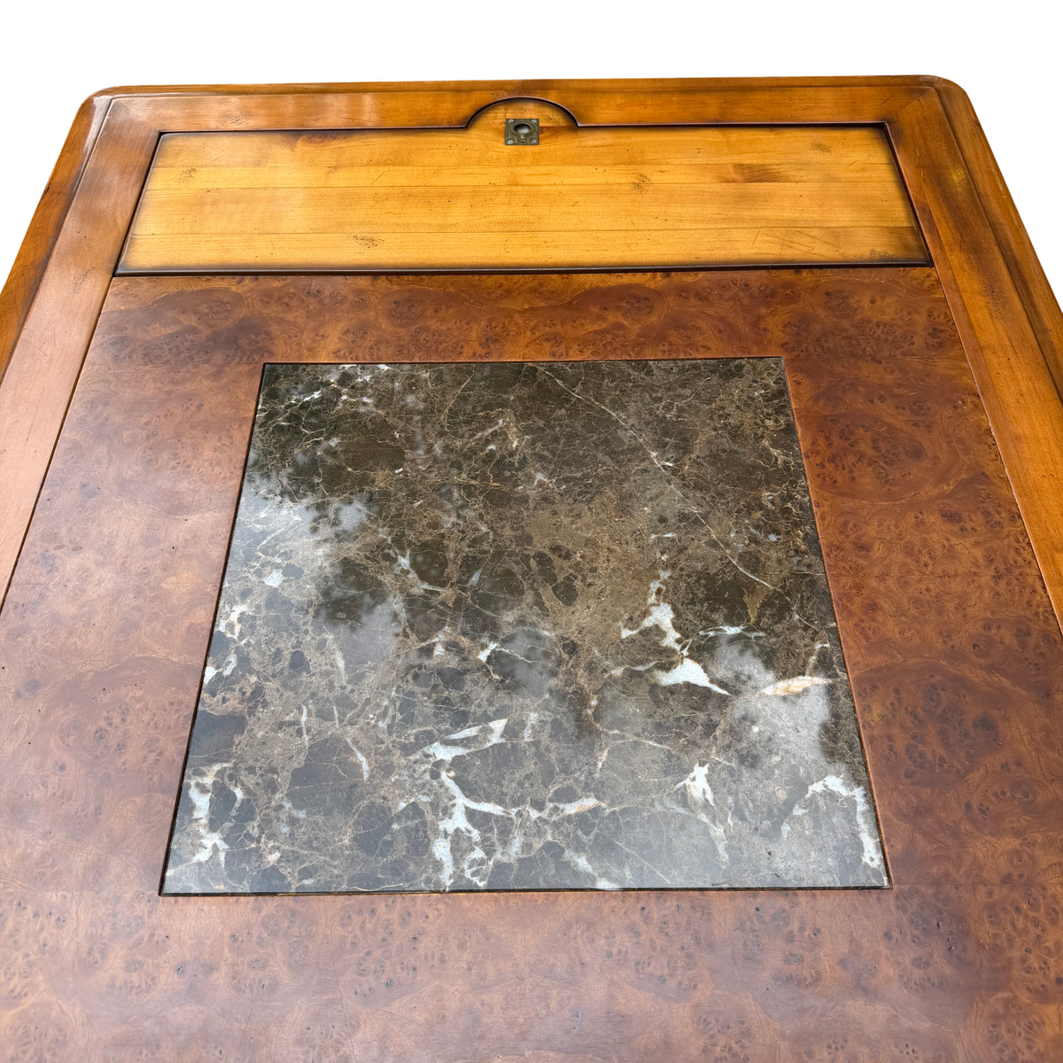 Close-up of stone insert on contemporary French coffee table