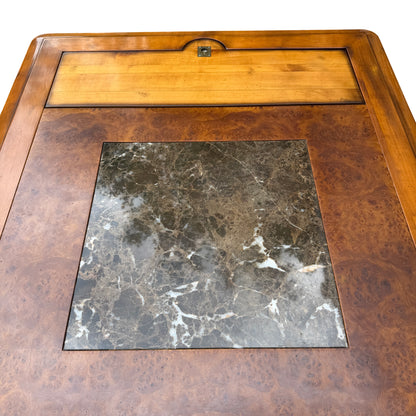 Close-up of stone insert on contemporary French coffee table
