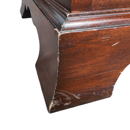 Full height view of narrow tallboy chest in mahogany finish