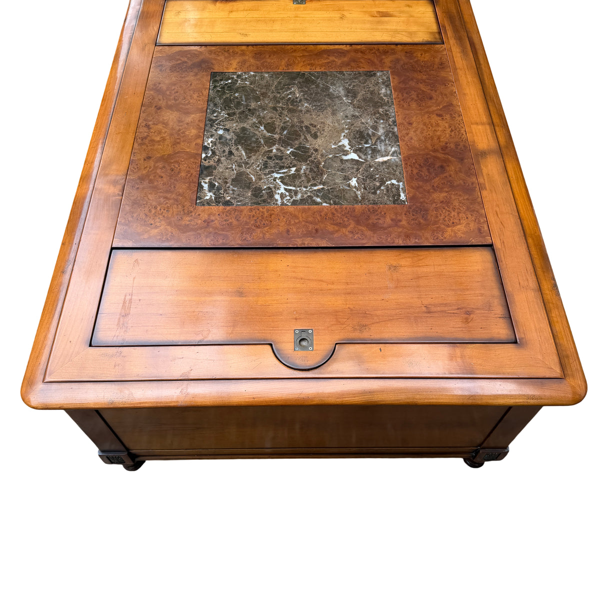 Side view showing solid wood construction and storage shelf beneath
