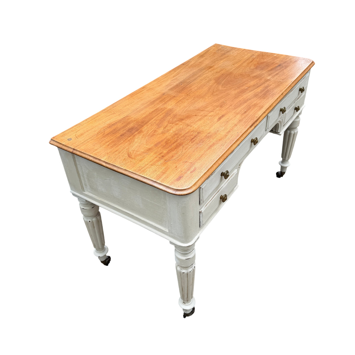 Full width view of the dressing table showing drawer layout and turned legs