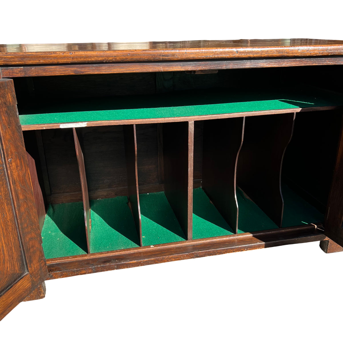 Vintage carved oak storage cupboard suitable for hall or dining room