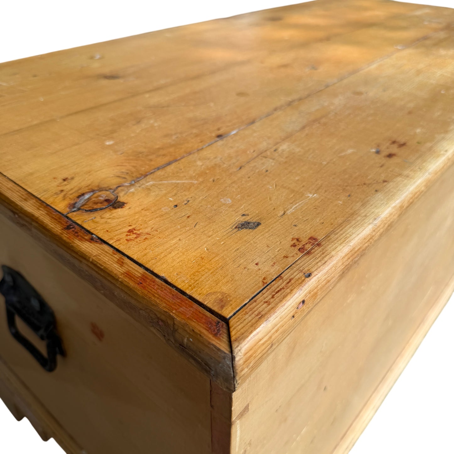 Vintage wooden chest with solid interior base and simple moulded plinth