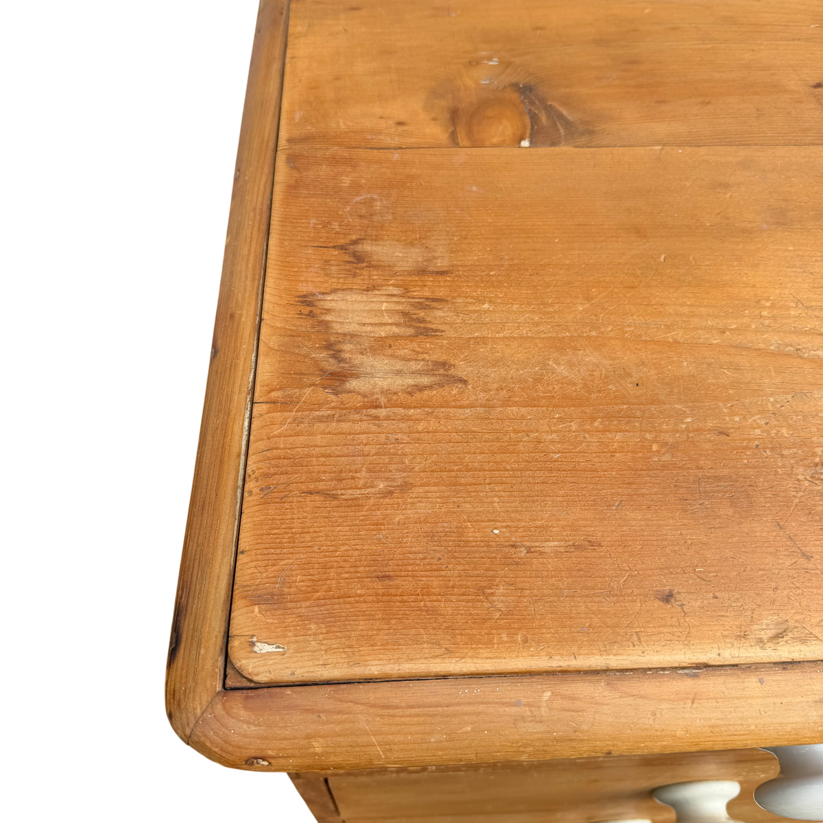 Detail of pine grain and joinery on traditional chest of drawers