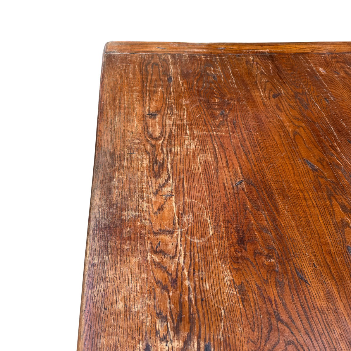 Top view of oak dining table showing plank joins and surface character