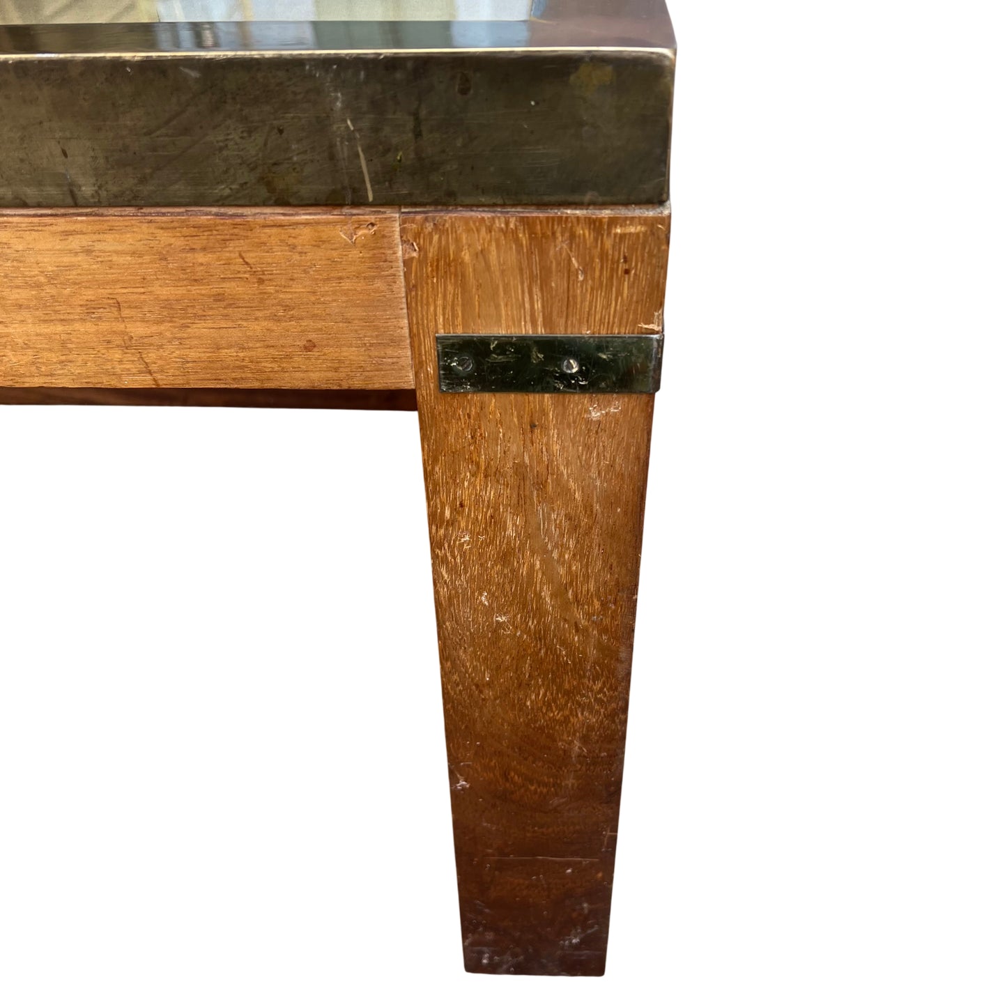 Glass topped coffee table in oak with decorative map under glass