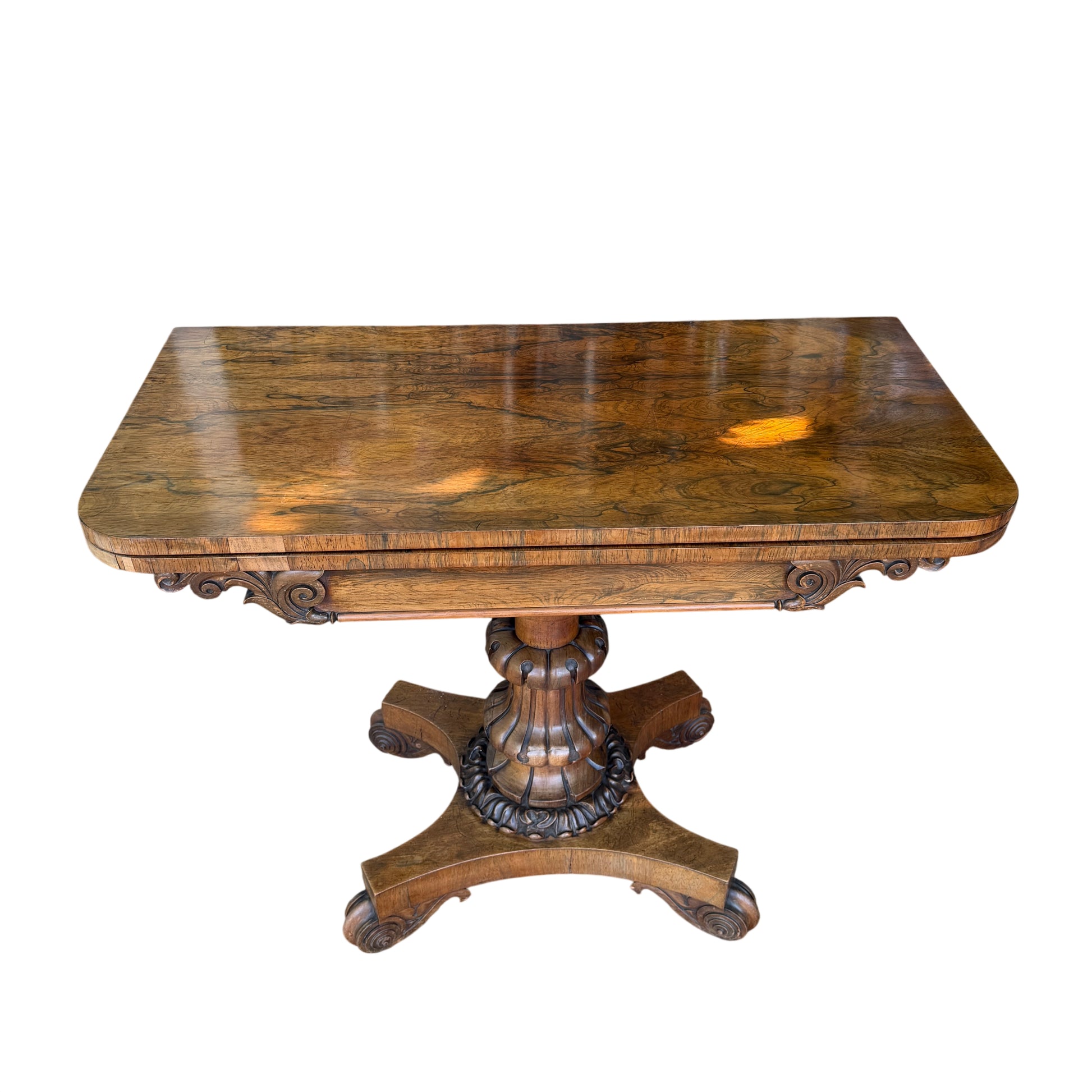 Victorian rosewood card table with swivel top and green playing surface